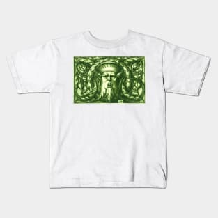 Green Man or Wild Man Renaissance Engraving Green Kids T-Shirt